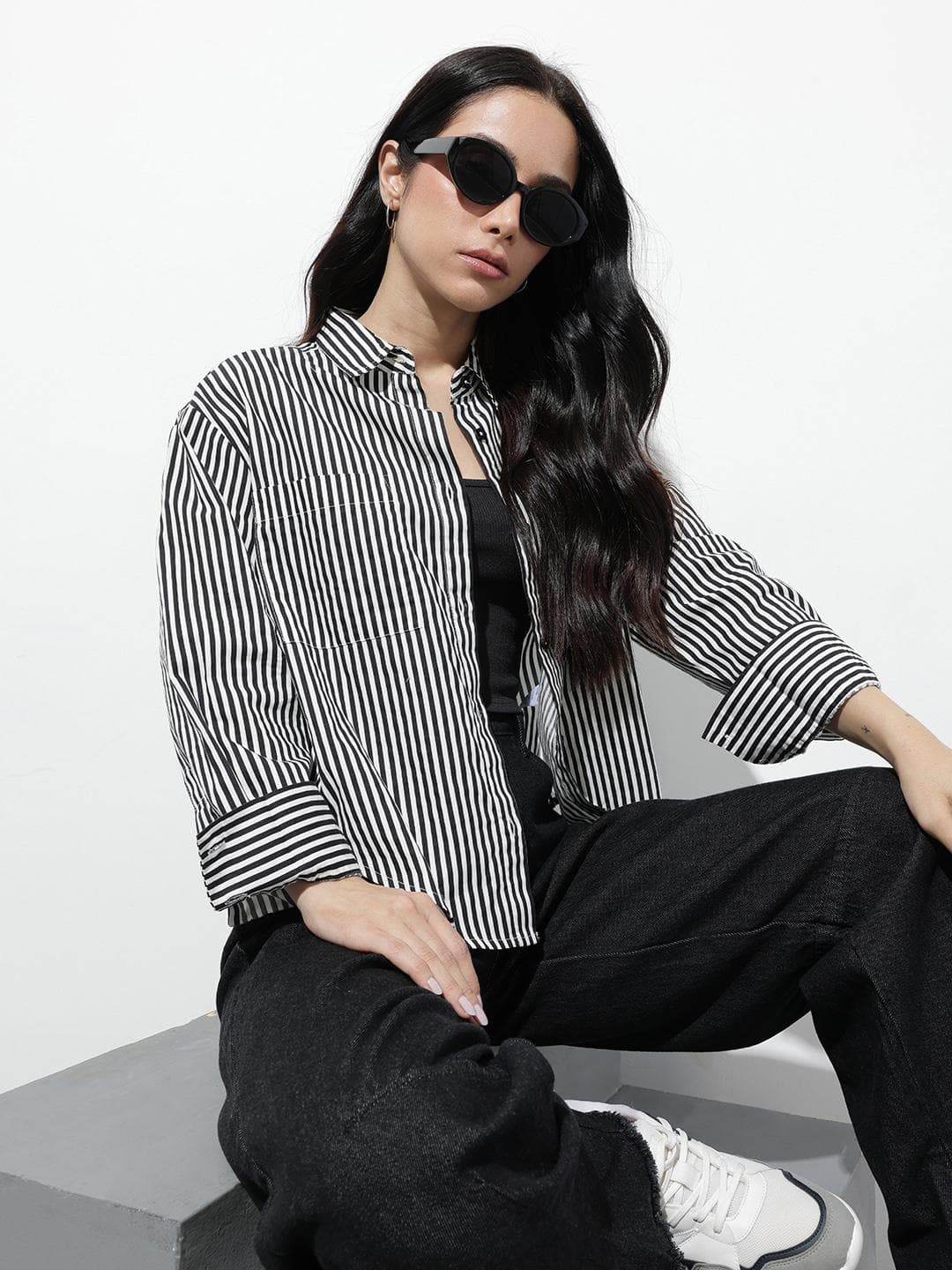 The Roadster Lifestyle Co. Women Striped Oversized Pure Cotton Casual Shirt