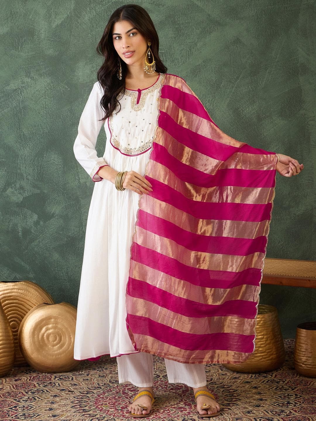 KALINI Women Embroidered A-Line Republic Day Kurta Set