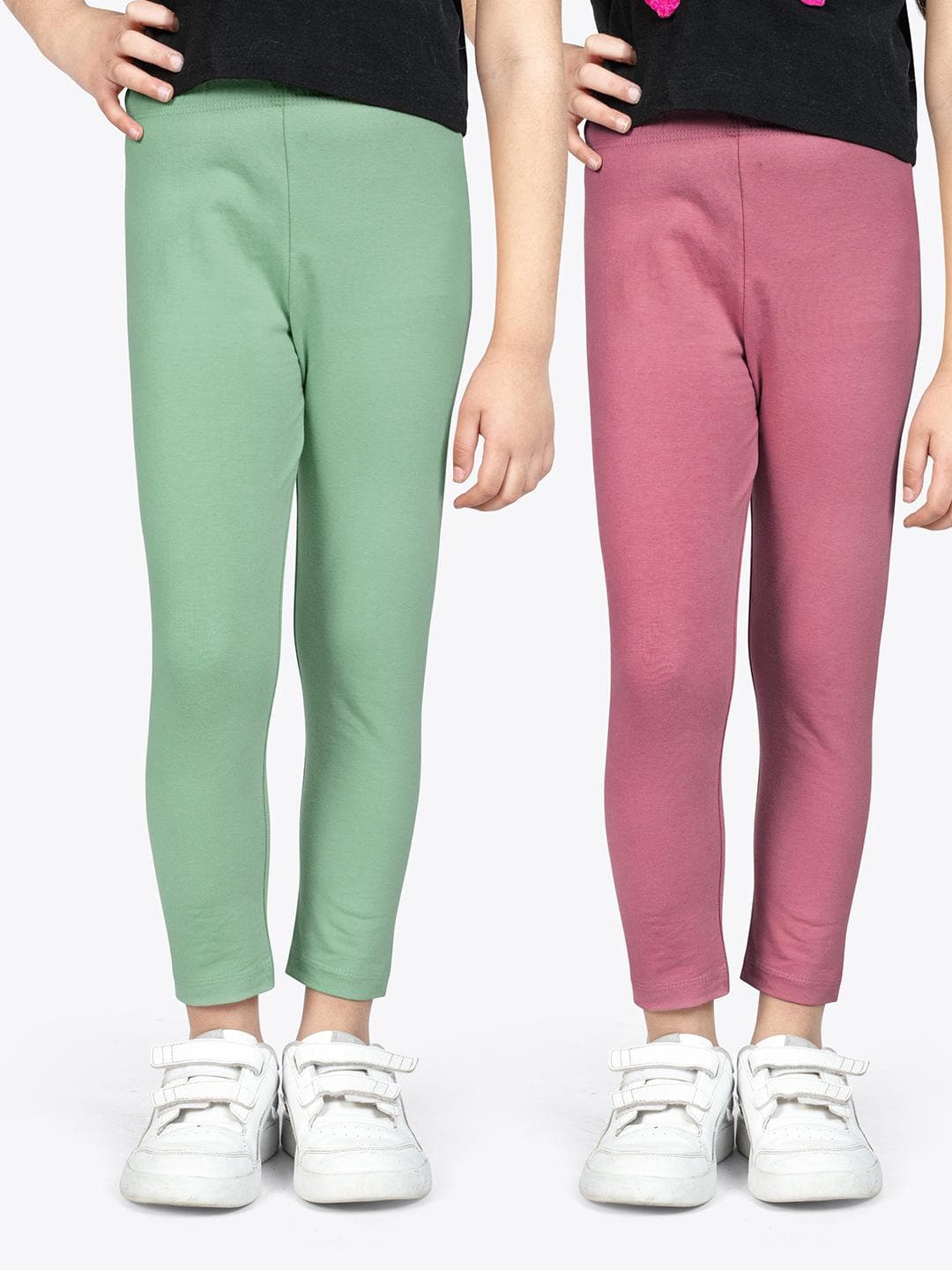 ariel Girls Pack Of 2 Non-Transparent Pure Cotton Ankle Length Leggings