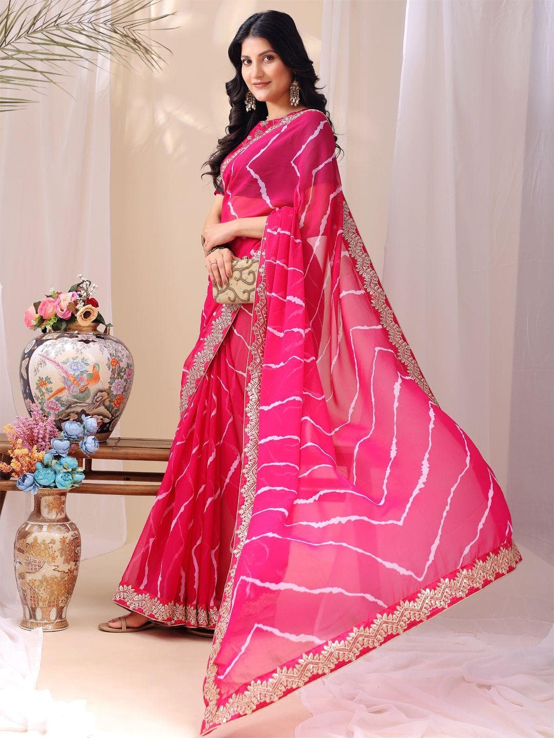 Leelavati Striped Embroidered Pure Georgette Saree