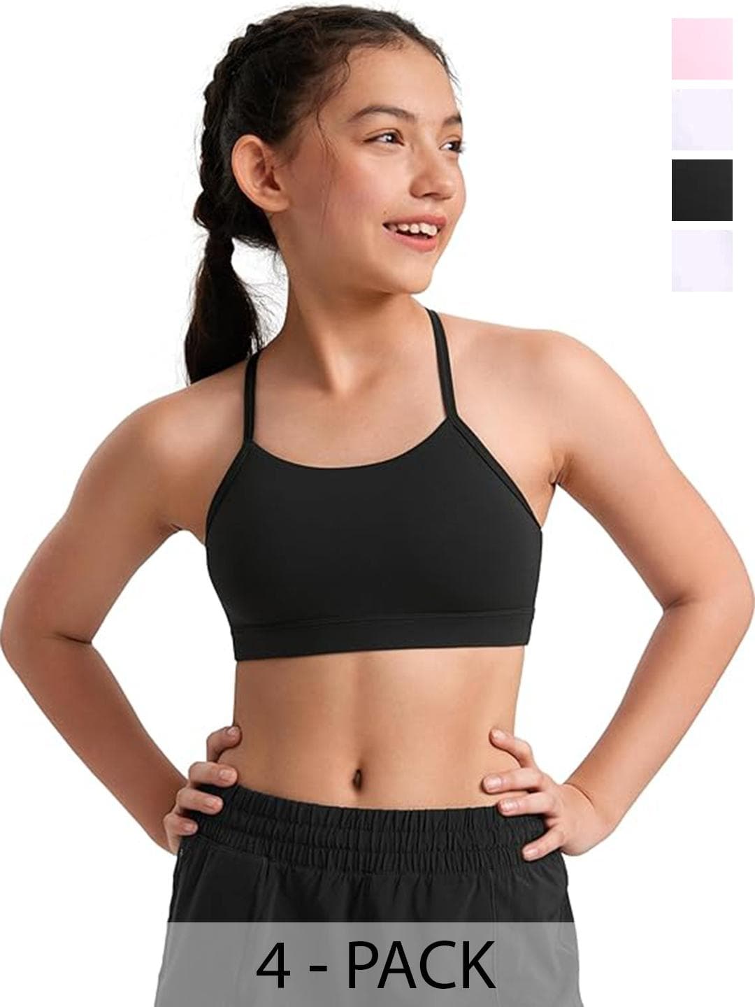 BRAAFEE Pack of 4 Girls Non Padded Full Coverage Sports Bra