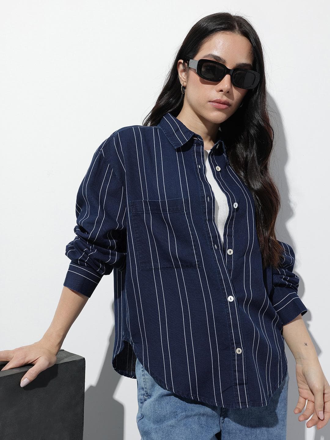 The Roadster Lifestyle Co. Women Striped Oversized Pure Cotton Casual Shirt