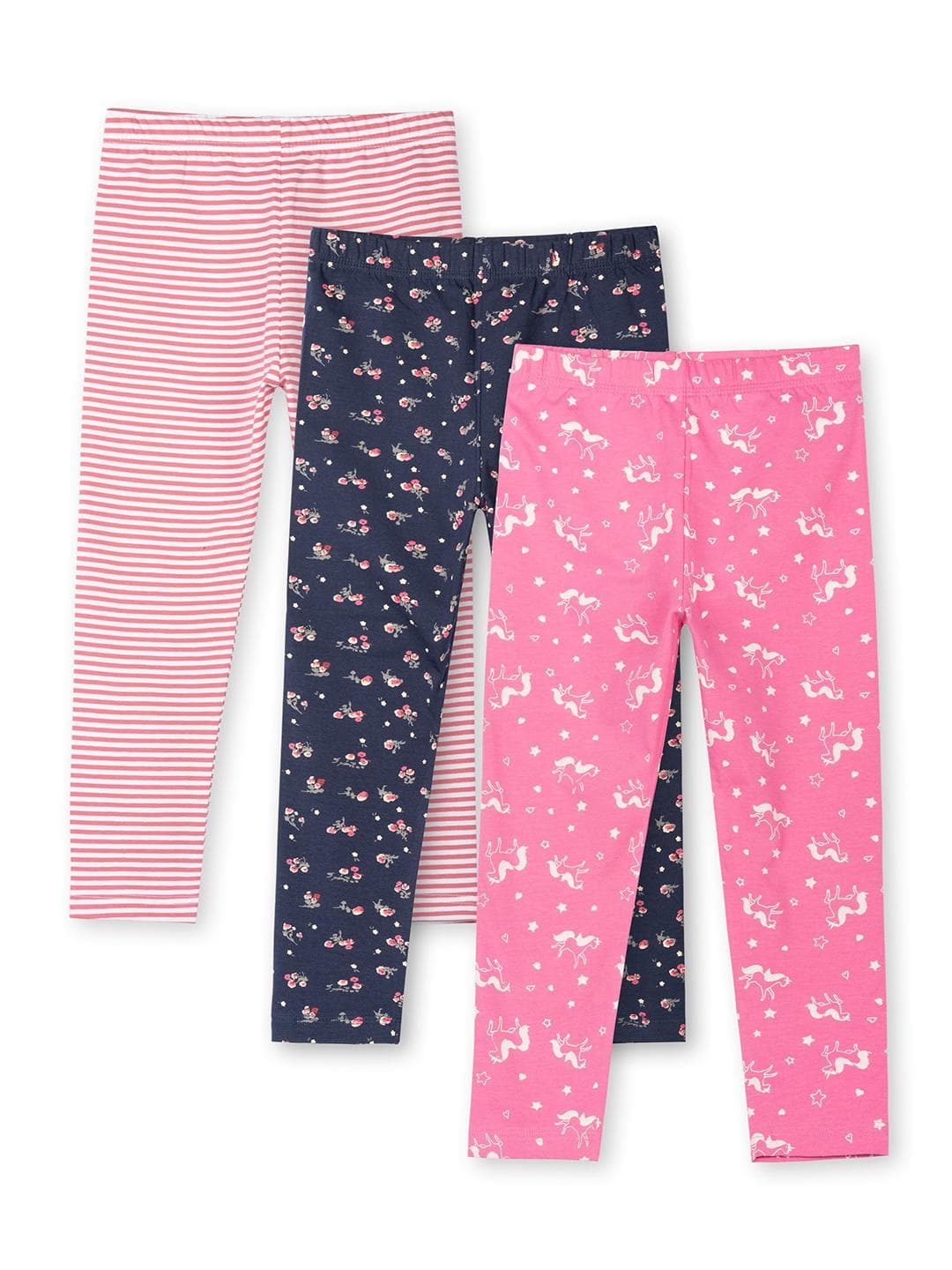 ariel Girls Pack Of 3 Printed Cotton Ankle-Length Leggings