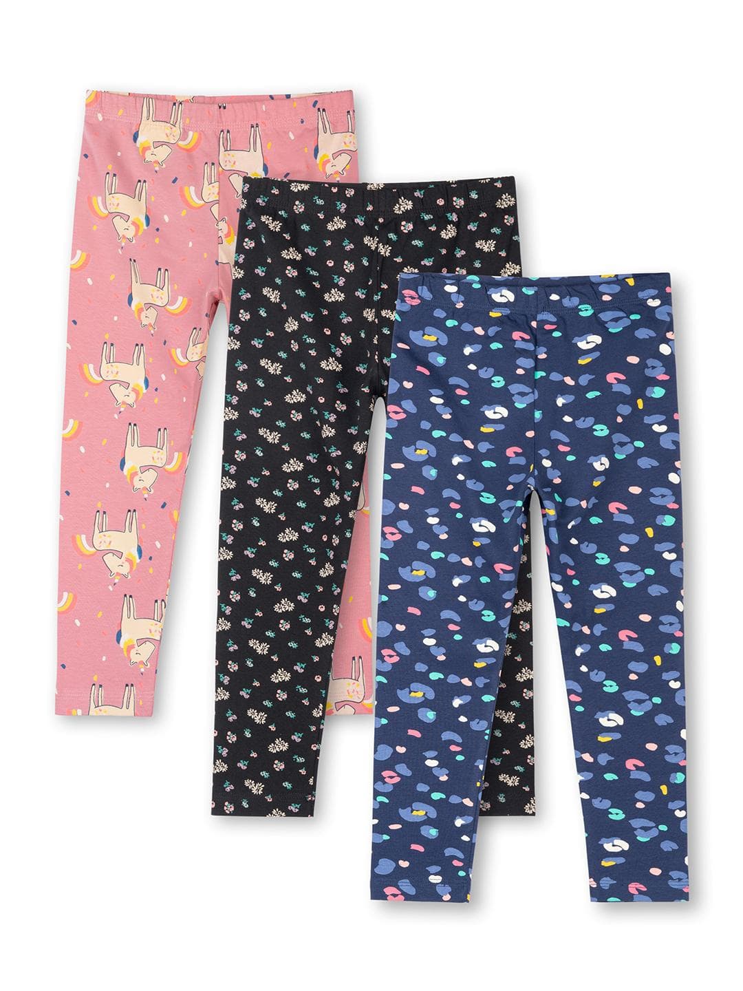 ariel Girls Pack Of 3 Printed Cotton Ankle-Length Leggings