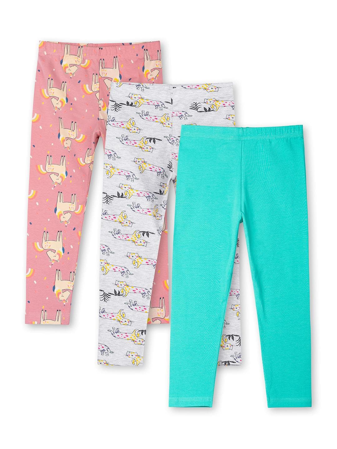 ariel Girls Pack Of 3 Printed Pure Cotton Ankle Length Leggings