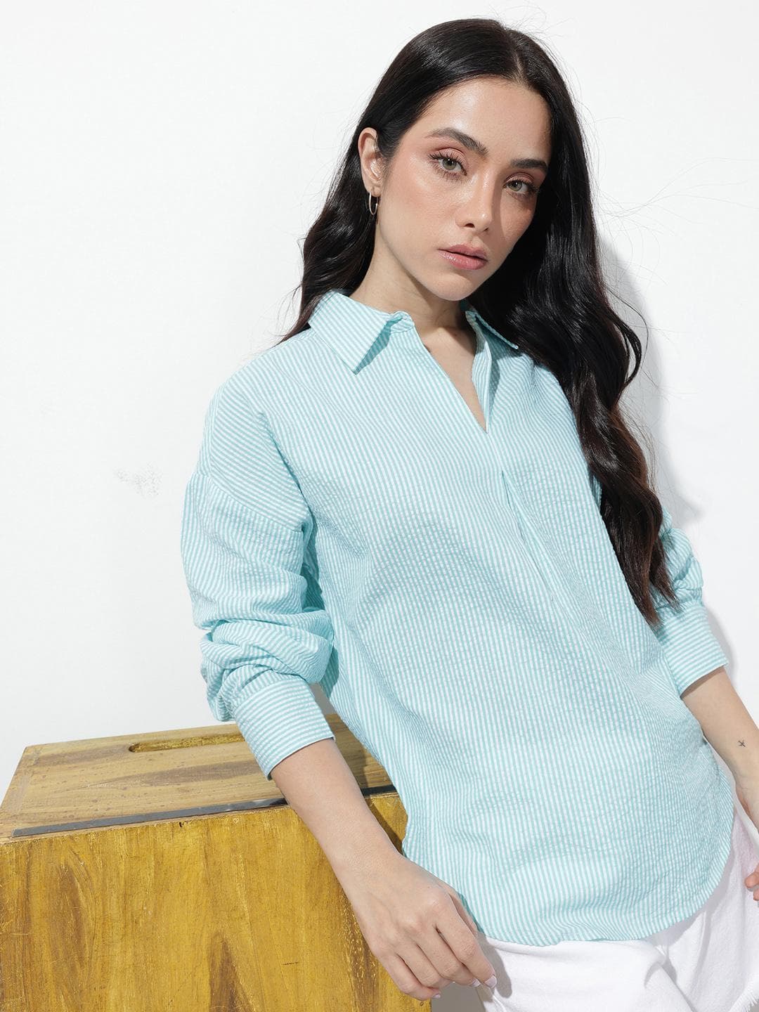 The Roadster Lifestyle Co. Striped Cotton Shirt Style Longline Top