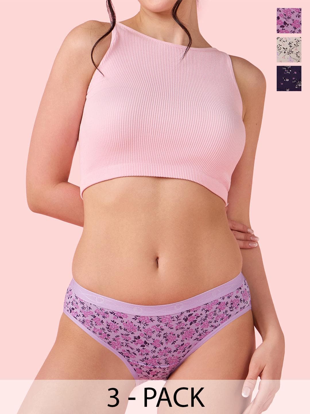 Enamor Pack Of 3 Floral Printed Low-Rise Breathable Antimicrobial Basic Briefs CB07 MCP P3