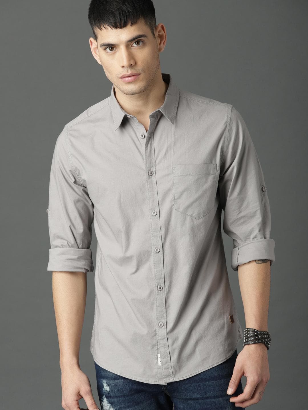 Roadster Men Grey Casual Shirt