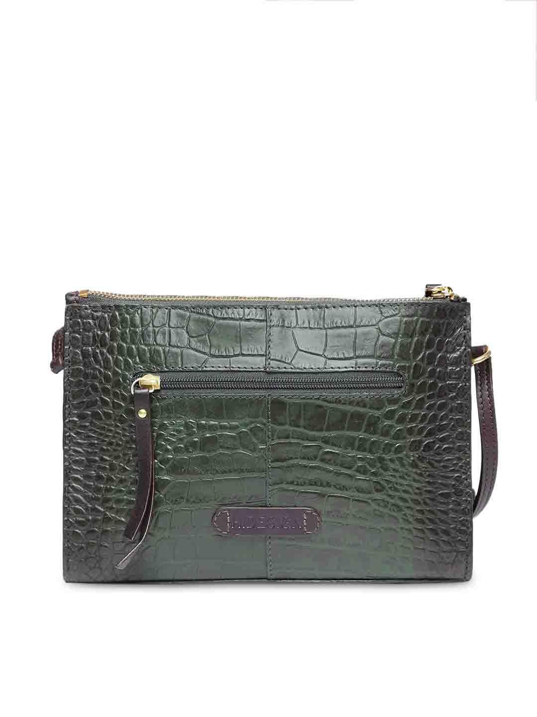 Hidesign Green Textured Leather Shoulder Bag