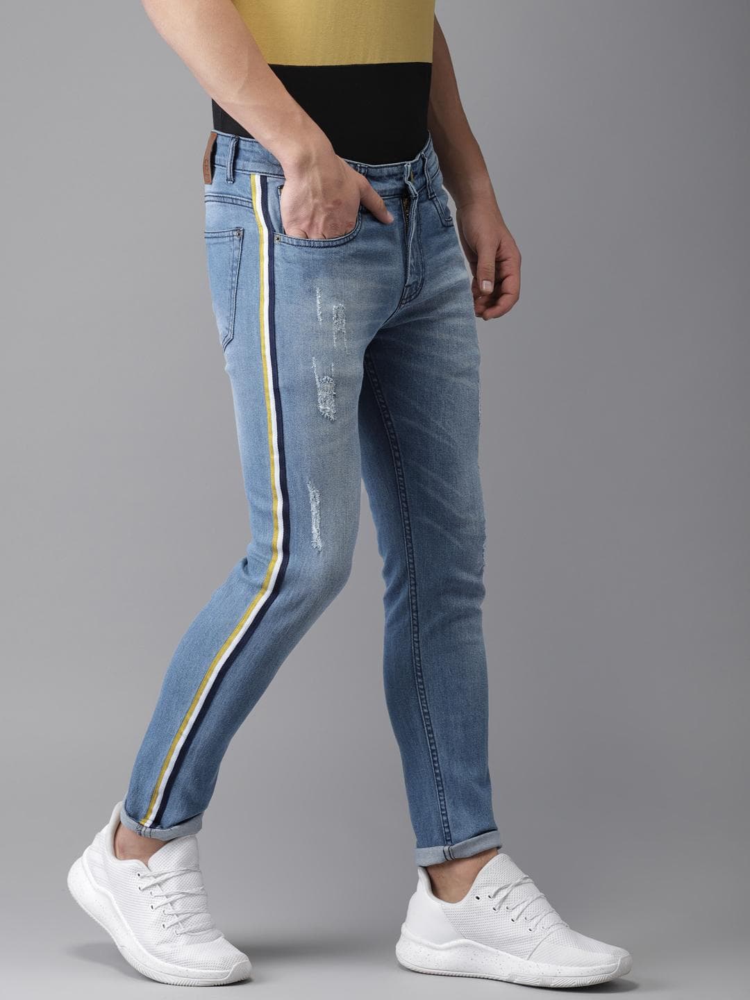 CAHOOT Men Blue Slim Fit Mid-Rise Mildly Distressed Stretchable Jeans