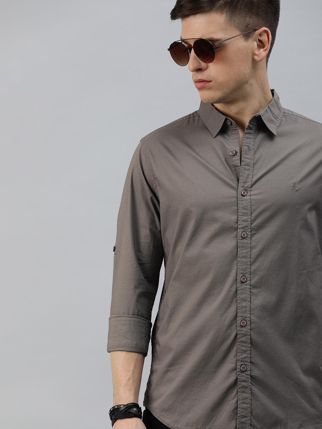 Roadster Men Charcoal Grey Stretchable Casual Shirt