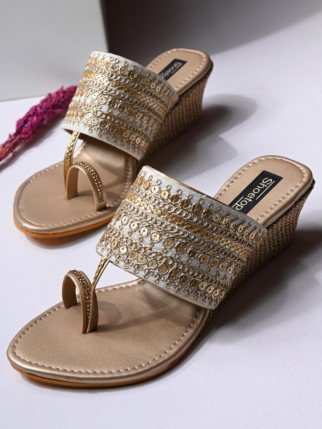 Shoetopia Women Gold-Toned Solid Heels
