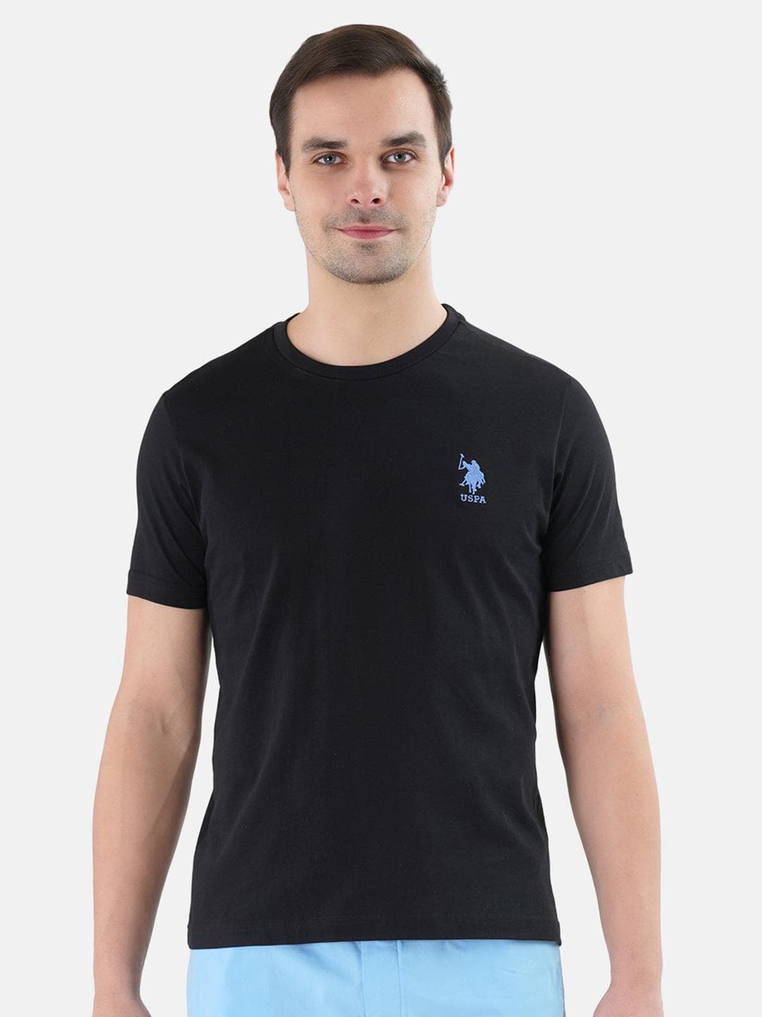 Buy U.S. Polo Assn. Men Black Solid Round Neck Athleisure T Shirt - - Apparel for Men