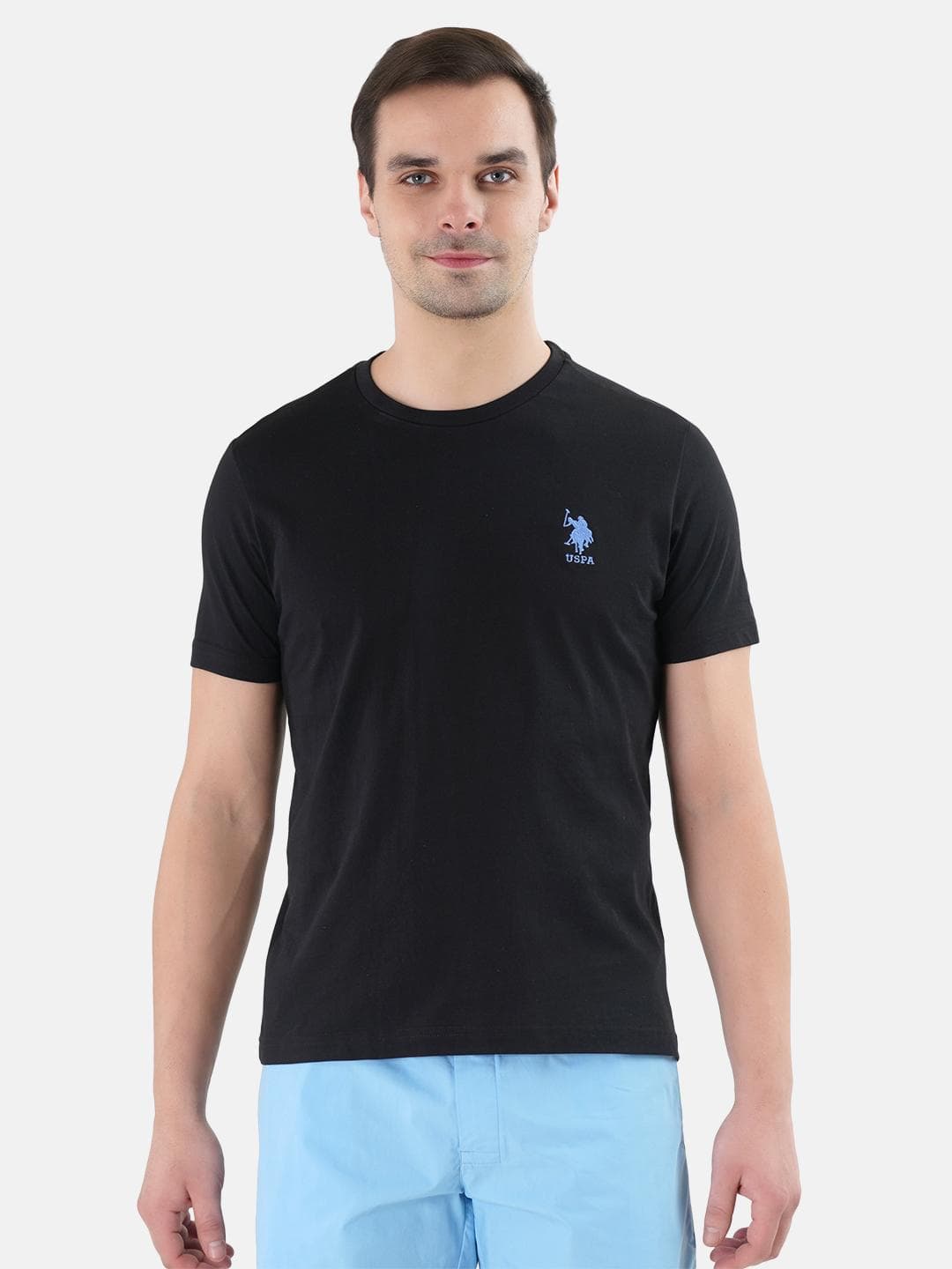 Buy U.S. Polo Assn. Men Black Solid Round Neck Athleisure T Shirt - - Apparel for Men