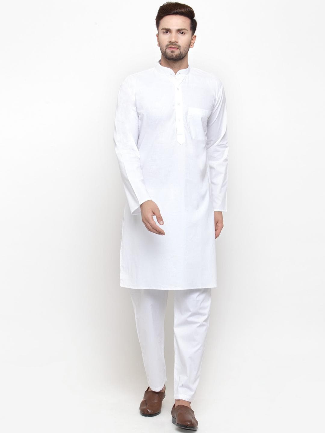 Jompers Men White Solid Republic Day Kurta with Pyjamas