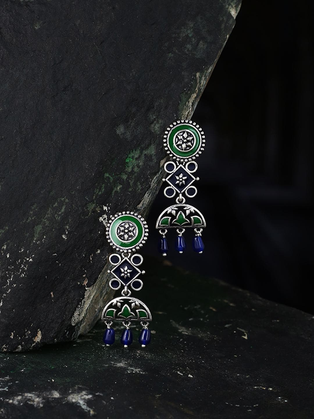 Buy Mehrunisa Enamel And Beads Embellished Earrings - - Accessories for Women