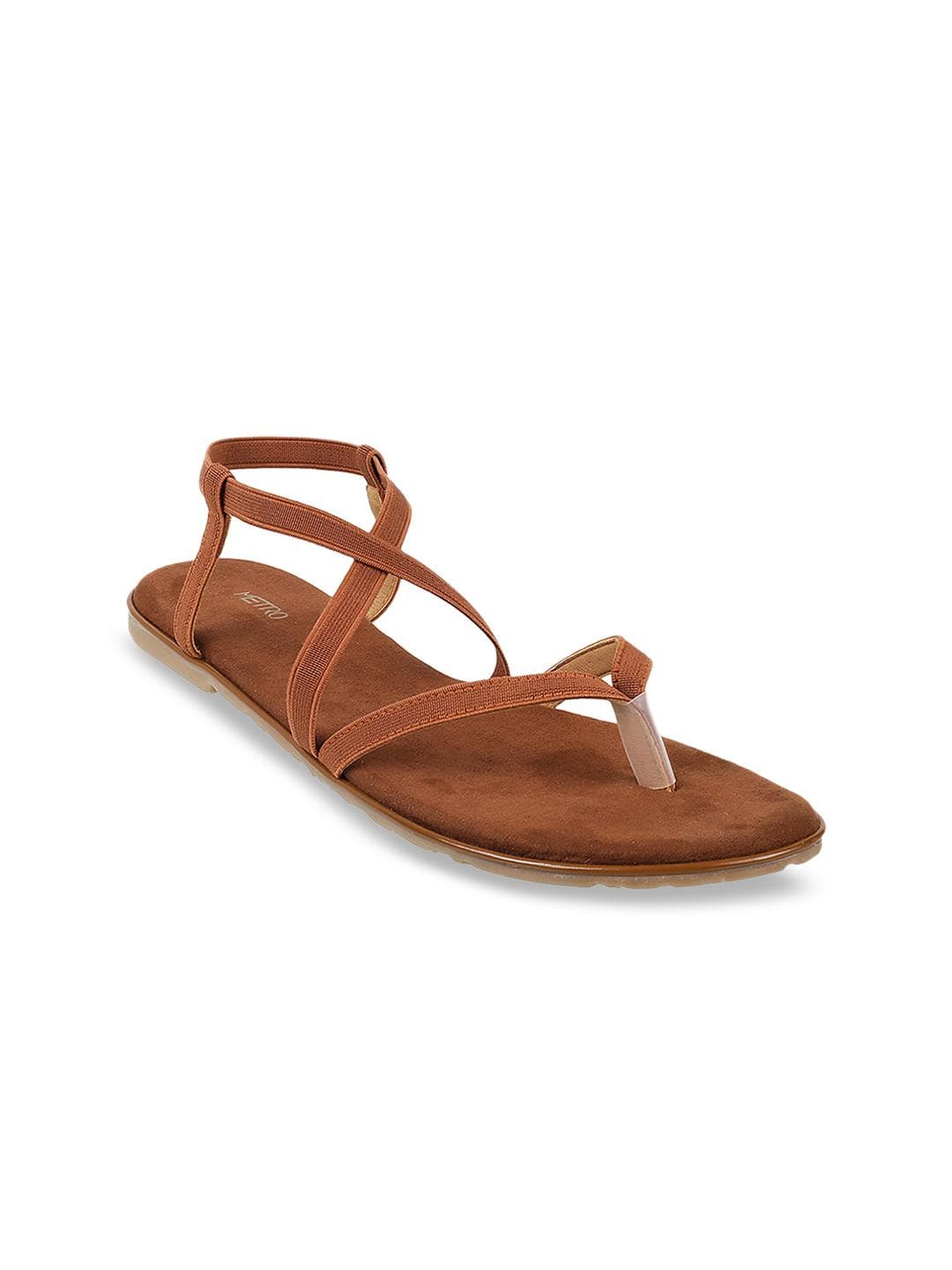 Mochi Womens Brown Cross Strap Open Toe Sandal Flat