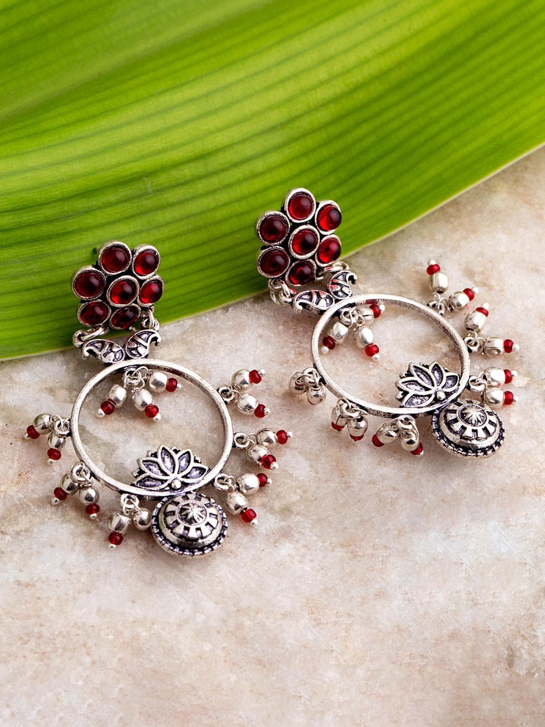 Abhira Floral Drop Style Hoop Earrings