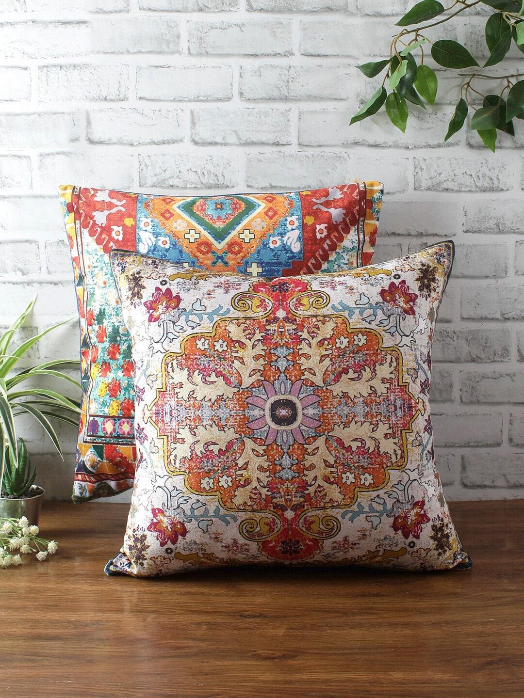 eyda Digital Multi Floral Velvet Washable 2 Pcs Square Cushion Covers - 18 x 18 In