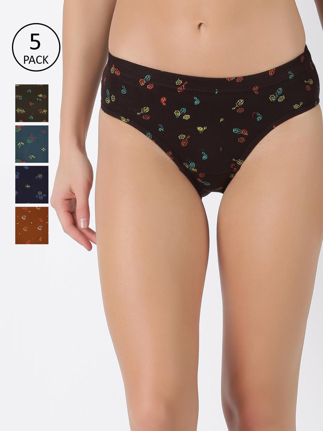 Buy Dollar Lehar Super Combed Cotton Women Printed Hipster Panty Pack Of 5 Assorted - - Apparel for Women