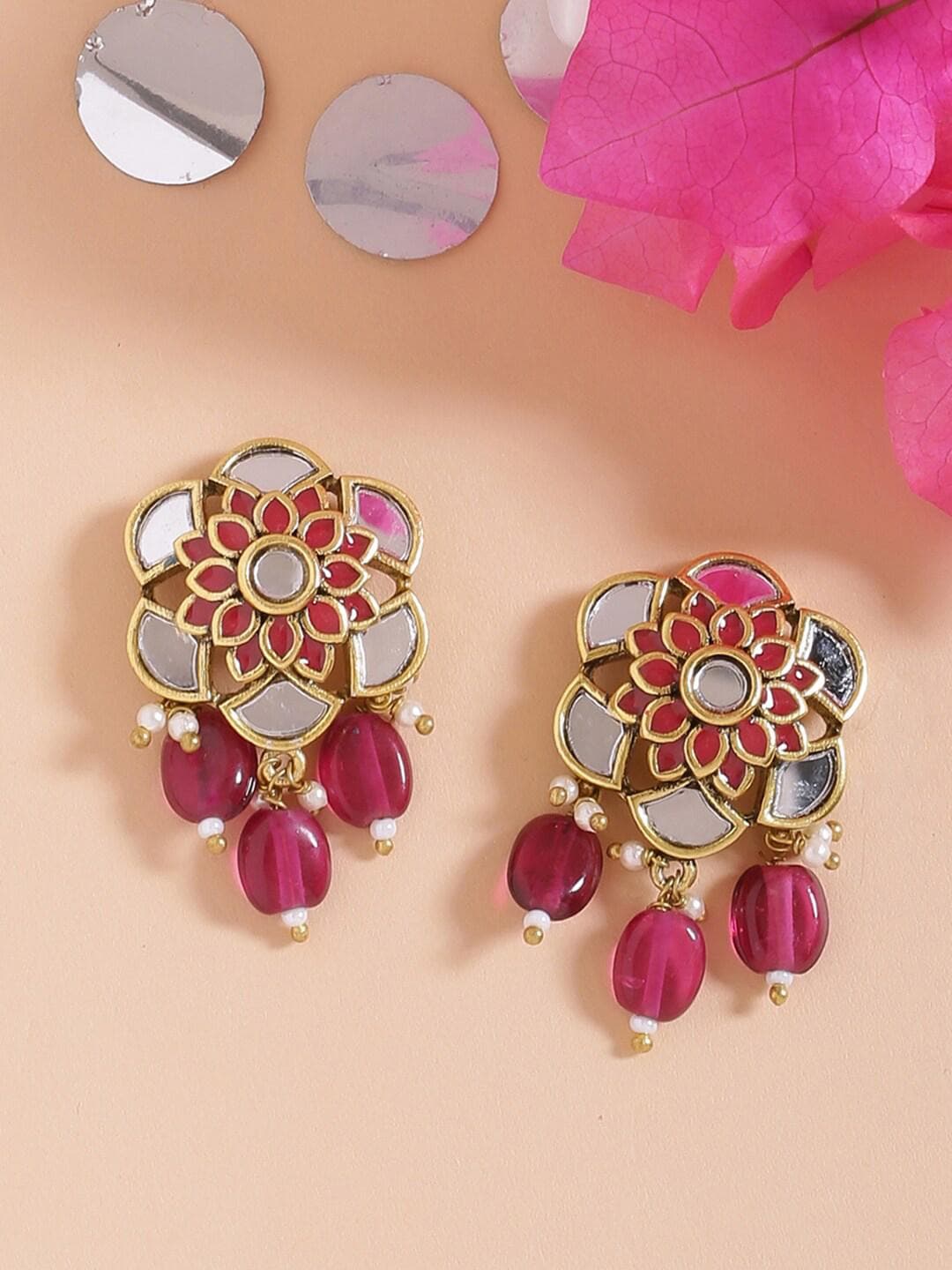 Buy Thikri Floral Motif Stud Earrings - - Accessories for Women