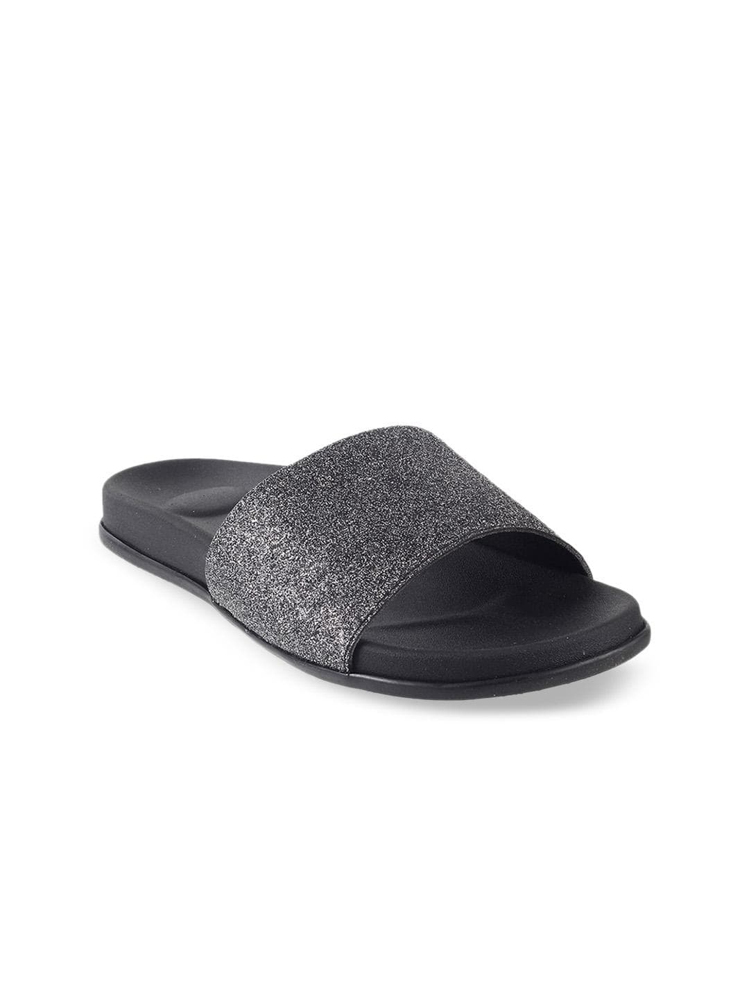 Metro Women Gunmetal-Toned Shimmer Open Toe Flats