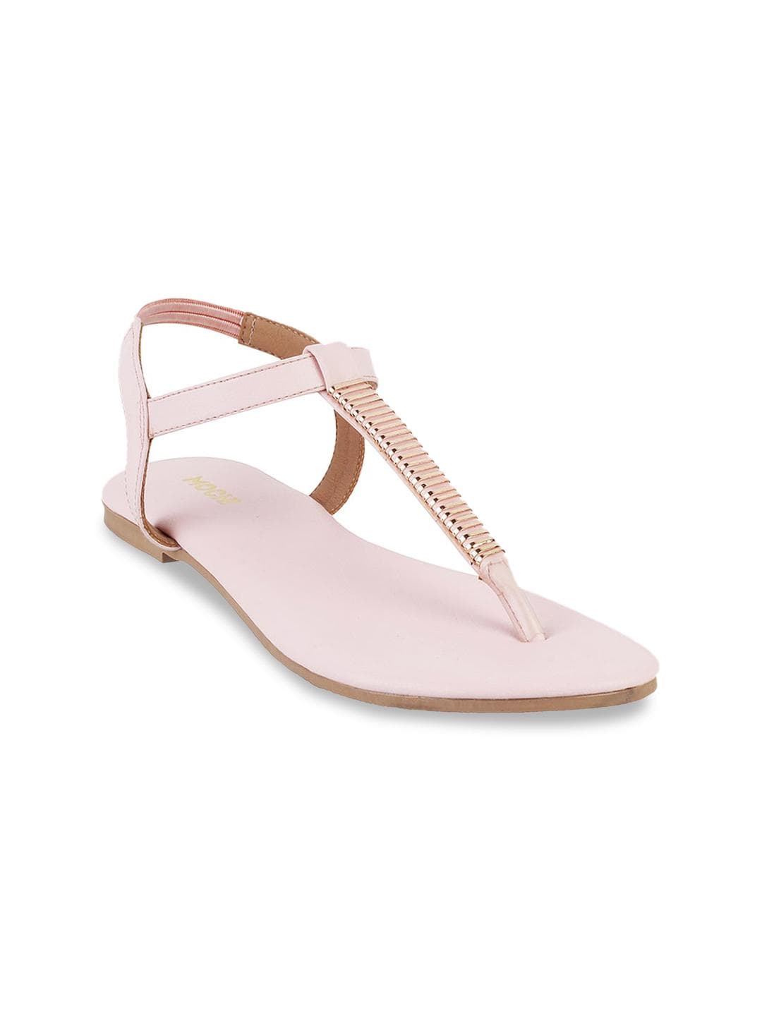Mochi Women Pink Embellished T-Strap Flats Sandals