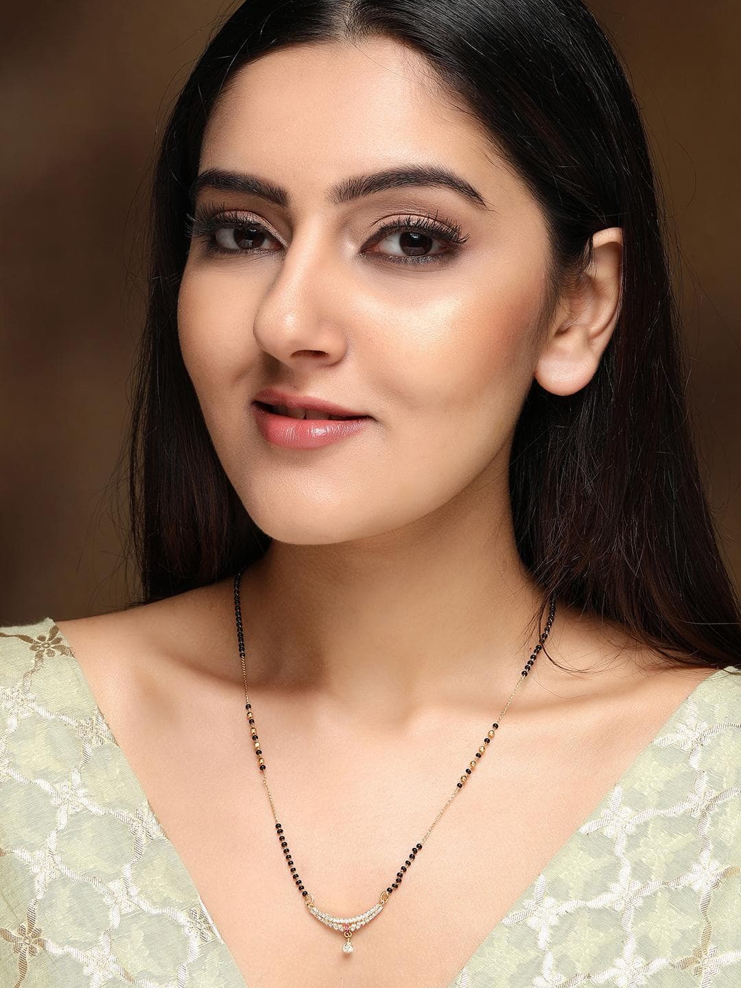 Buy Rubans 18K Gold Plated AD & CZ Studded With Gold & Black Beads Mangalsutra Necklace - - Accessories for Women