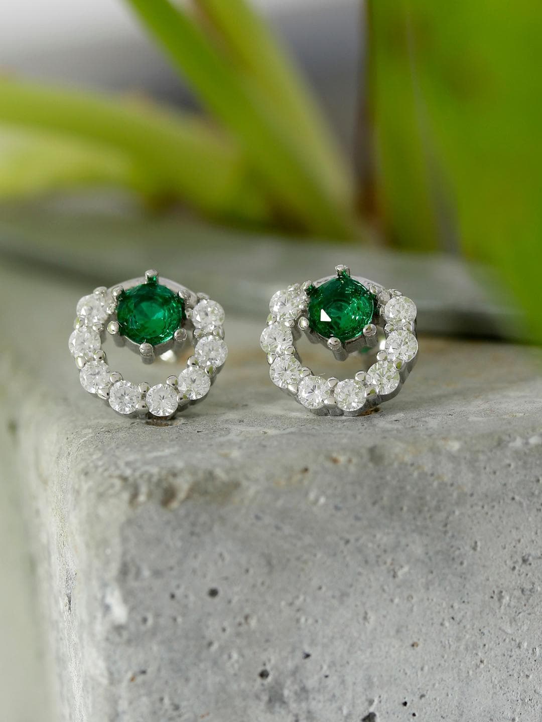 Buy GIVA 925 Sterling Silver Rhodium Plated Emerald Green Halo Stud Earrings - - Accessories for Women