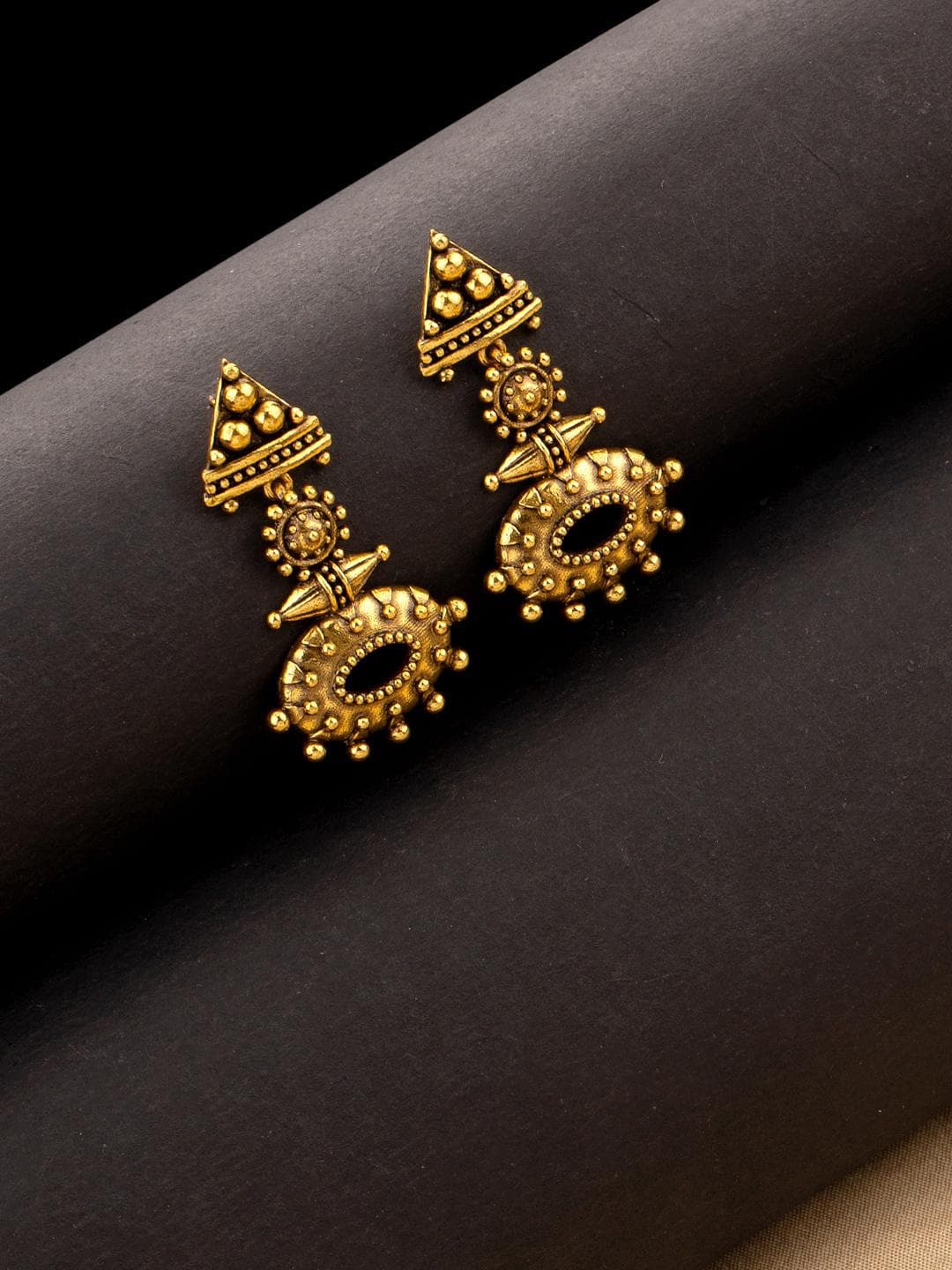 Rava Ball Oxidized Gold Dangle Earrings
