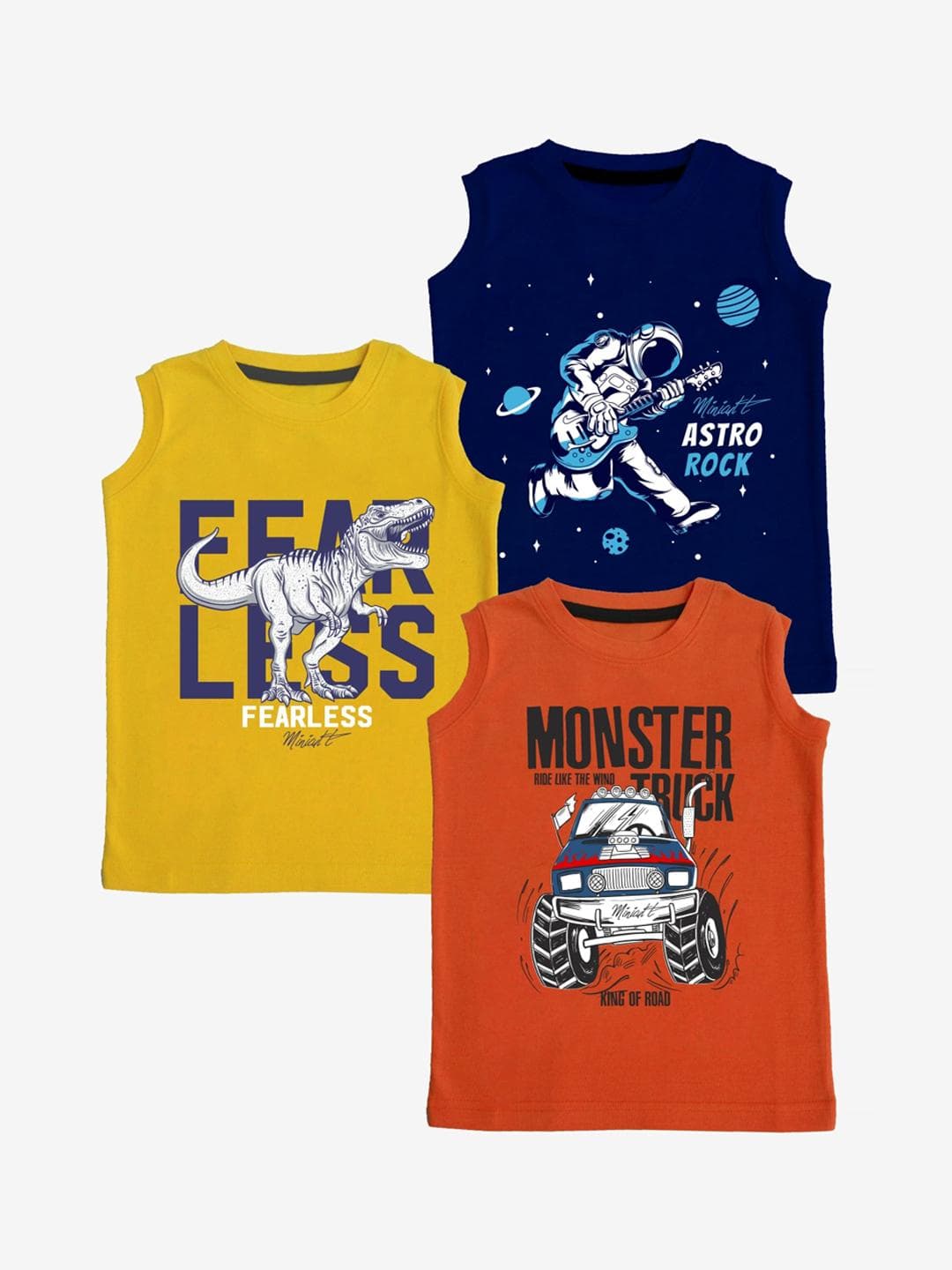 x2o Kids Pack Of 3 Printed Pure Cotton Innerwear Vests VEST_P_12-18MTS_C2_P3
