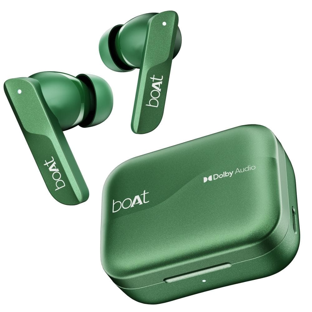 boAt Airdopes 800 TWS Earbuds with 40 Hours Playtime, Quad Mics with Ai-ENx Tech, ASAP Charge, Beast Mode, Surround Sound, Seamless Multipoint Connectivity, 10 mm Titanium Drivers, IPX5 (Interstellar Green)