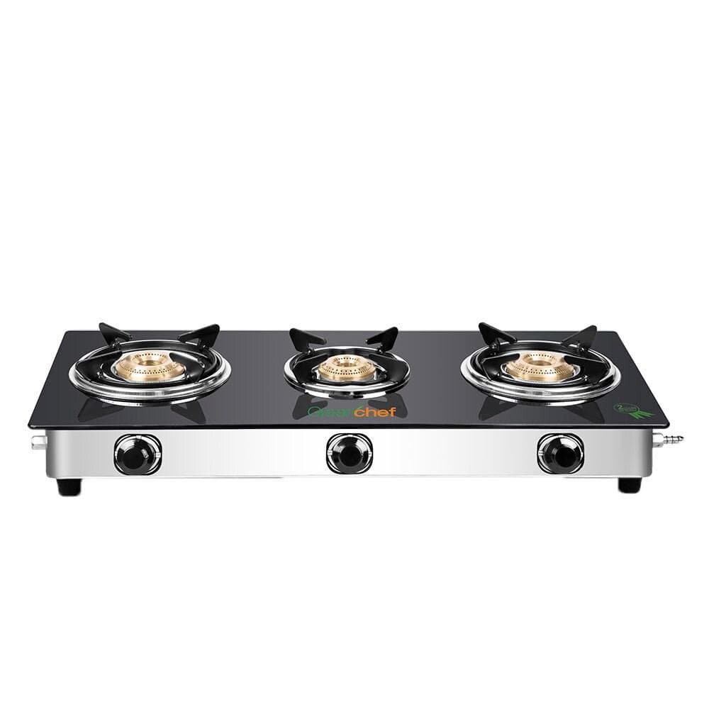 Greenchef Lexus 3 Burner Glasstop Cooktop, Manual Ignition, Black