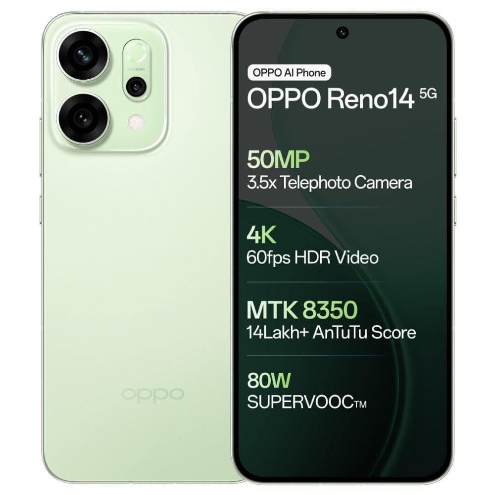 Oppo Reno 14 5G 256 GB, 8 GB RAM, Mint Green, Mobile Phone
