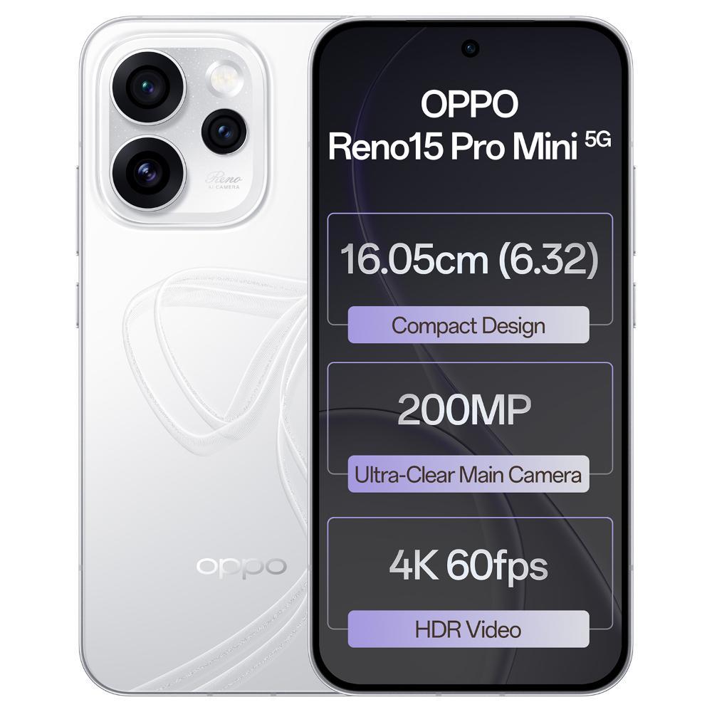 Oppo Reno15Pro Mini 5G 256 GB, 12 GB RAM, Glacier White, Mobile Phone