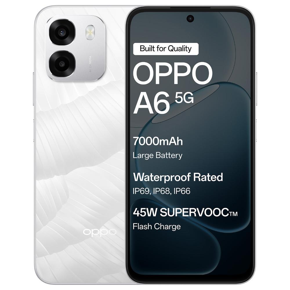 OPPO A6 5G 128 GB, 6 GB RAM, Ice White, Mobile Phone