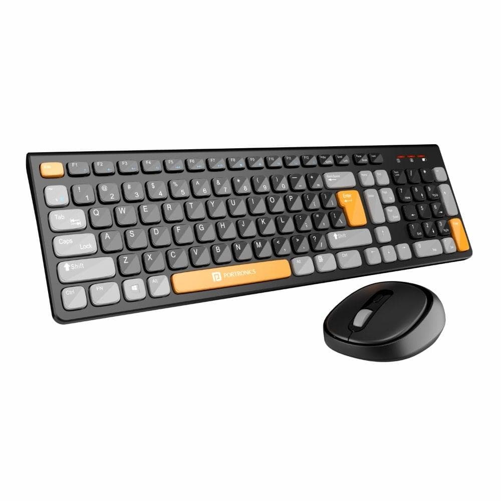 Portronics Key7 Wireless Keyboard & Mouse Combo, Black and Orange