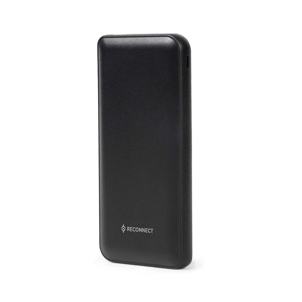 Reconnect 10000 mAh Power Bank, 2 Type A Port & 1 Type C Port, 10 W, Multiple device support, Short Circuit protection, Auto USB detection, Auto Cut-off, Slim, Lightweight, Durable, Black