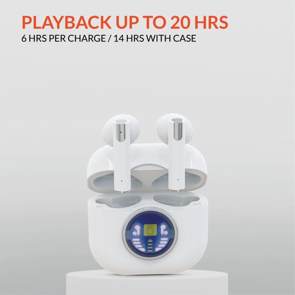 Reconnect Pro Buds Ultra TWS Earbuds, Upto 20 hrs of playtime, Swift Charging, LED Display, Quad mic with ENC technology, IPX5 Water Resistant, Bluetooth v5.3, White