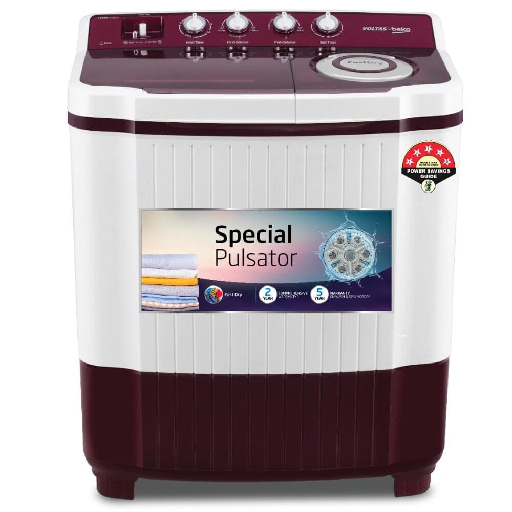 Voltas Beko 9 kg Semi Automatic, Dual Waterfall, Wing Pulsator, Lint filter, Burgundy, 5 star (WTT90UCA/BRSSWH4PTR0)