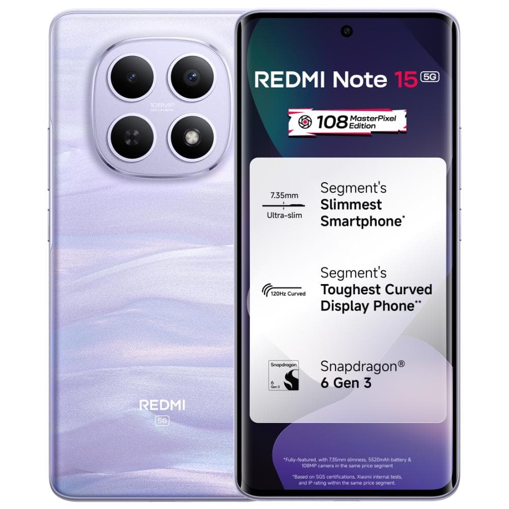 Redmi Note 15 5G 256 GB, 8 GB RAM, Mist Purple, Mobile Phone