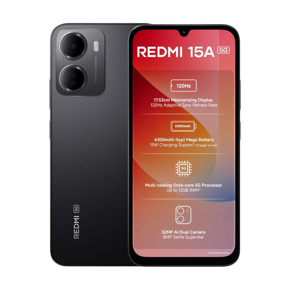 Redmi 15A 5G 128 GB, 6 GB RAM, Black, Mobile Phone
