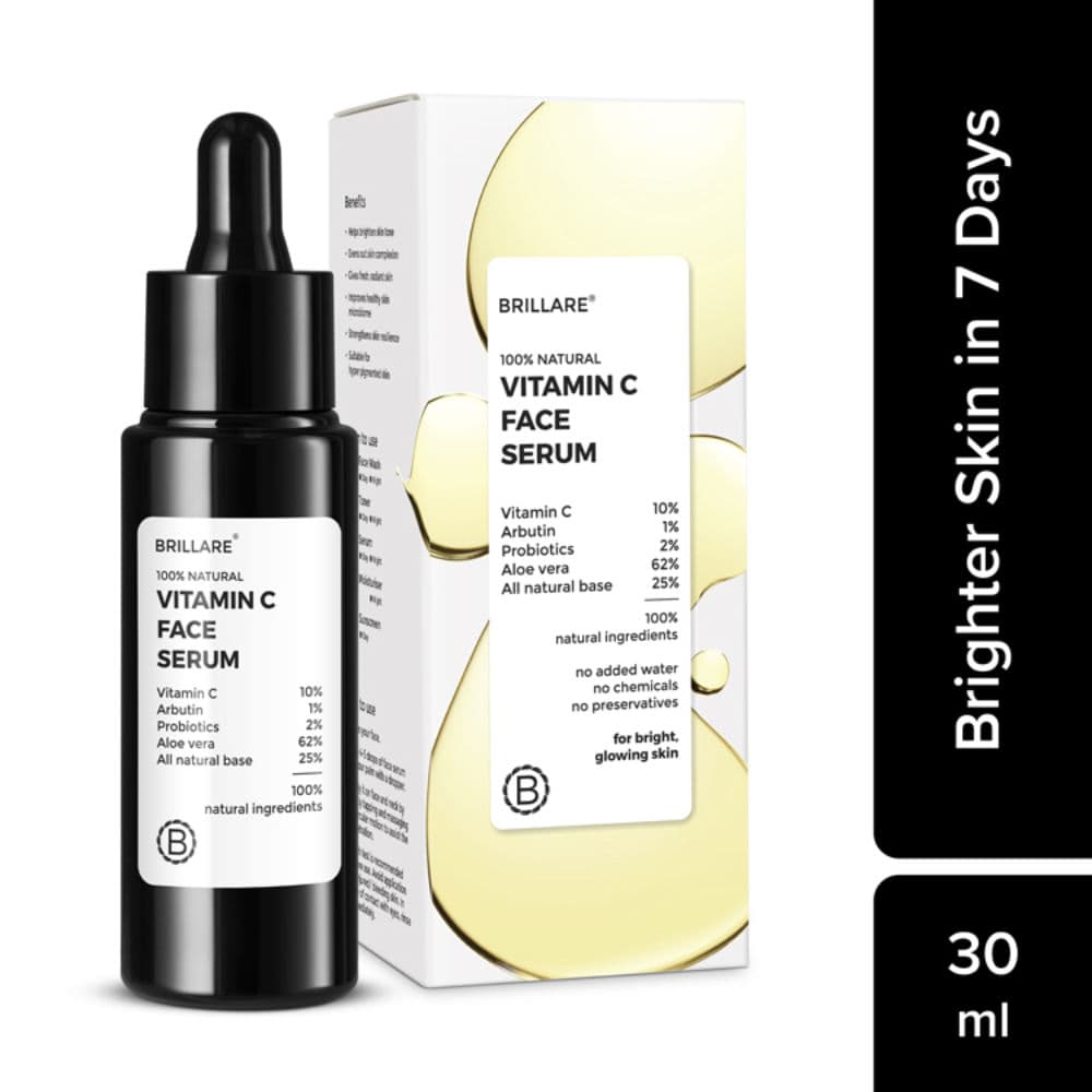 Brillare 10% Vitamin C Face Serum for Glowing Skin with Probiotics Visible Glow in Just 7 Days