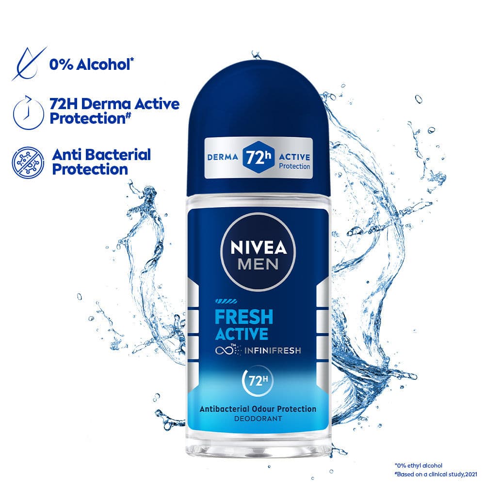 NIVEA MEN Deodorant Roll On, Fresh Active, 48h Long lasting Freshness