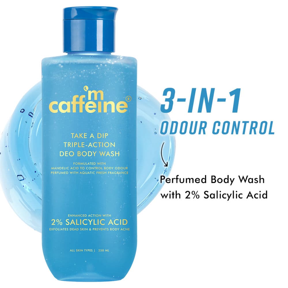 mCaffeine Take A Dip 3-in-1 Perfume Body Wash, Odour Control, 2% Salicylic acid, Aqua Fresh Scent