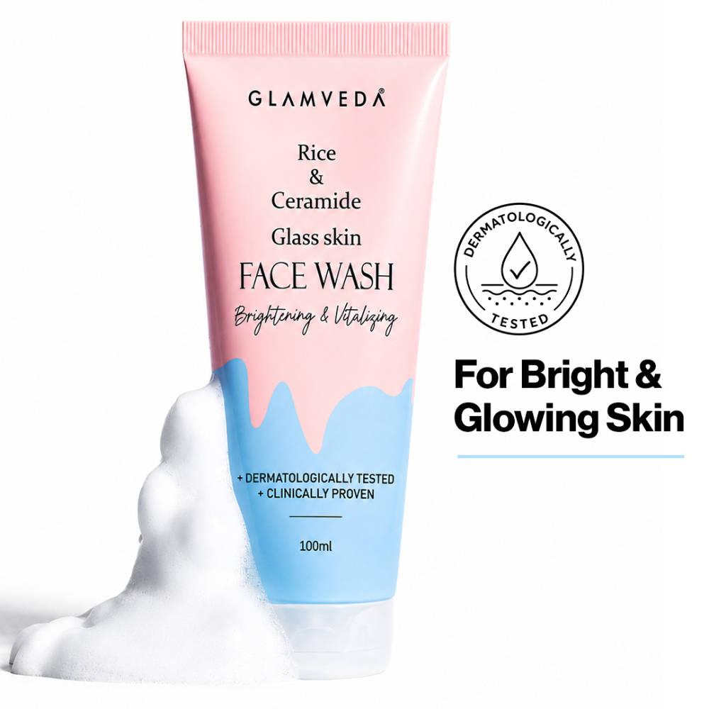 Glamveda Rice Water & Ceramide Glass Skin Brightening Face Wash