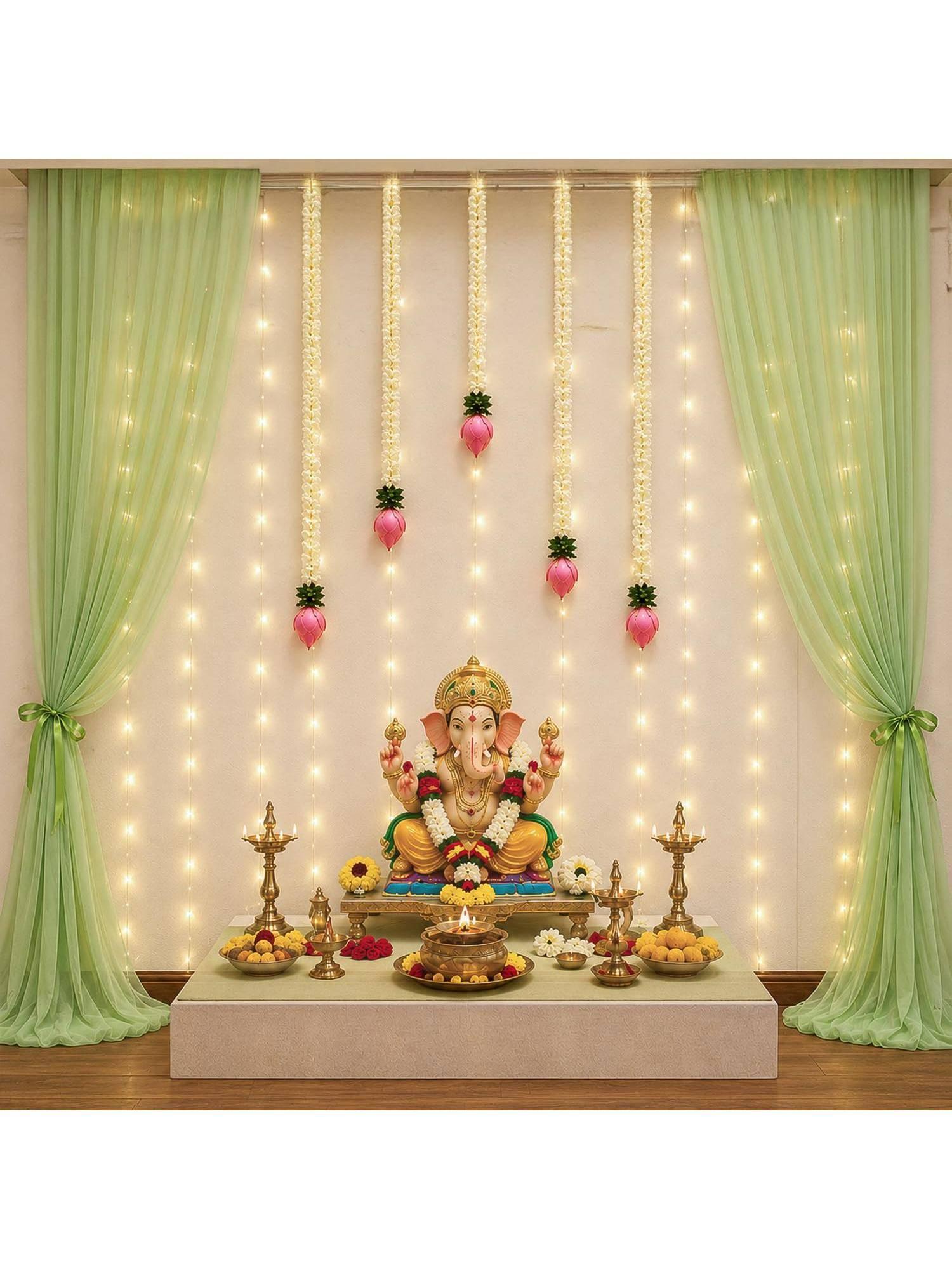 Special You Ganesh Chaturthi Kit With Curtain Backdrop & Lotus Hangings