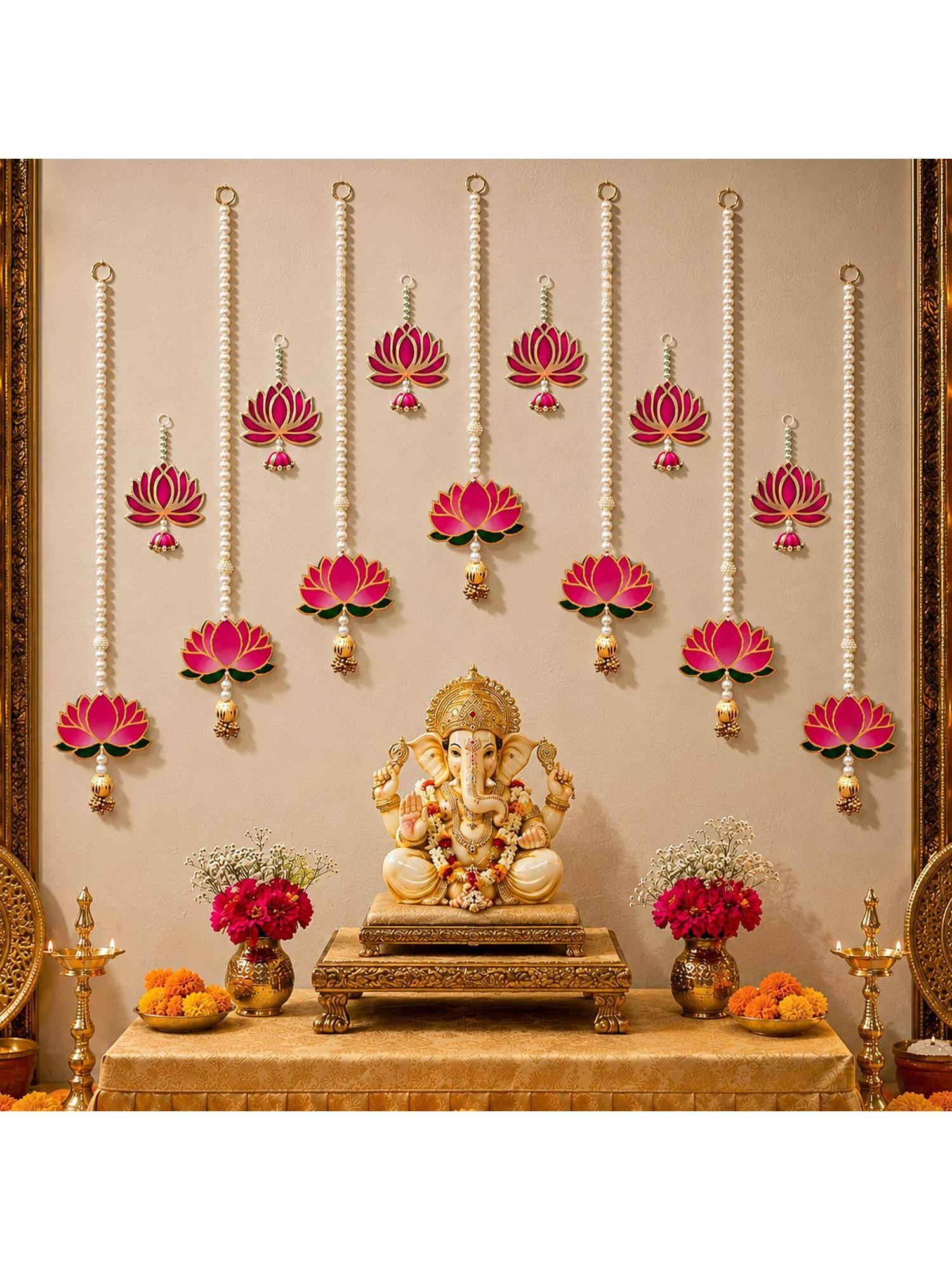 Special You Lotus Hanging Set With Moti For Ganesh Chaturthi & Pooja (13 Pcs)