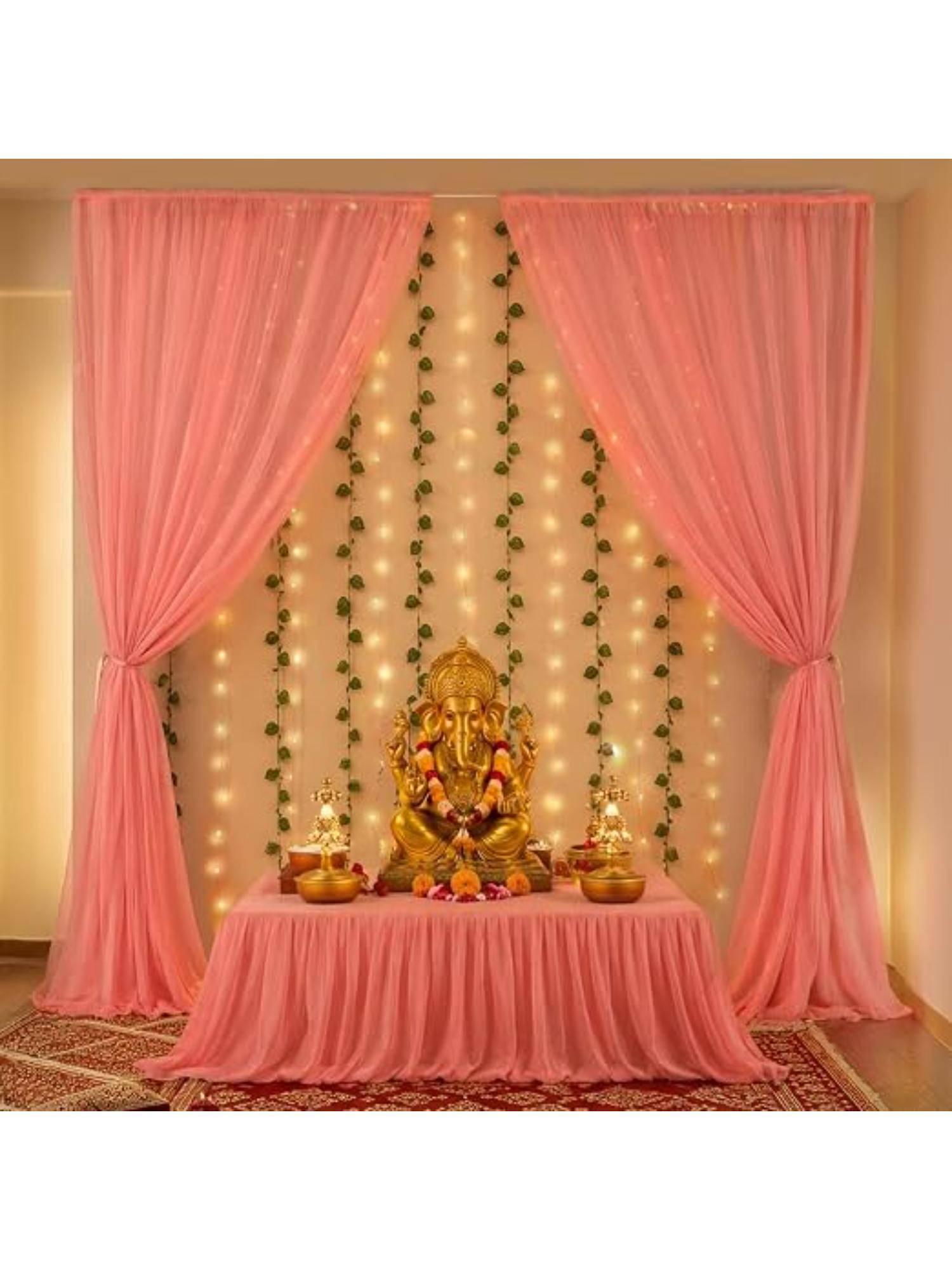 Special You Ganpati Kit With Curtain Backdrop, Green Vines & Marigold Garland
