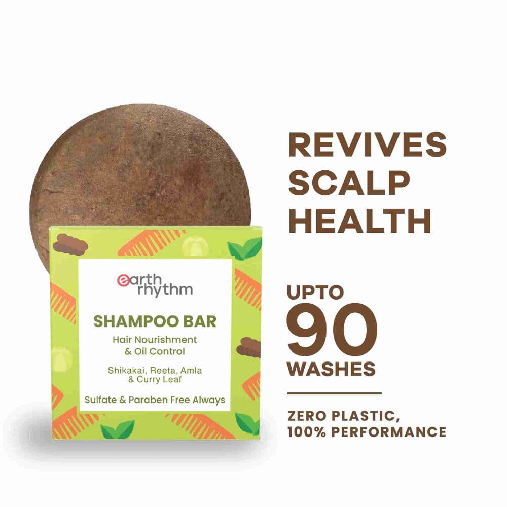 Earth Rhythm Shampoo Bar- Shikakai, Reetha, Amla, Curry Leaf, Oil Control, Nourishes Hair, Cardboard